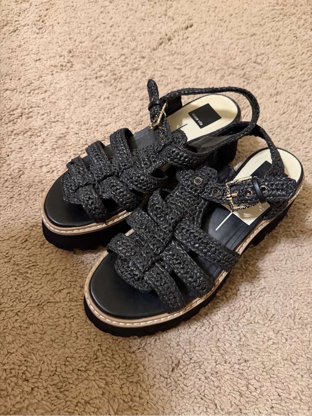 Dolce Vita Black Latice Onyx Platform Slingback Sandals